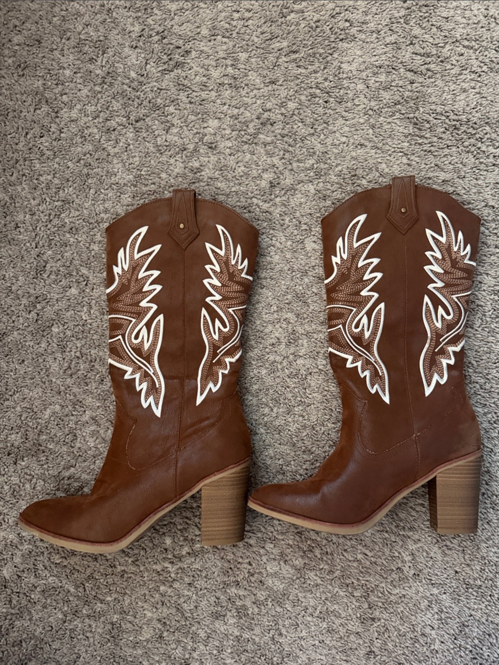 MIA Brown Suede Western Embroidered Mid-Calf Heeled Boots - Picture 8 of 8